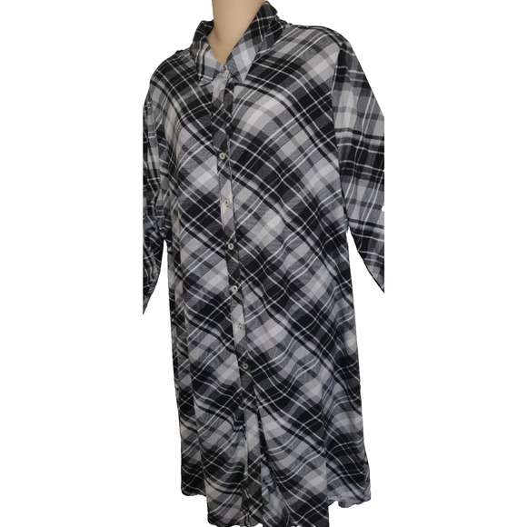 Plaid Flannel Shirt Dress BLACK & WHITE Plus Size 3X ALLISON BRITNEY Very Soft - Picture 6 of 16